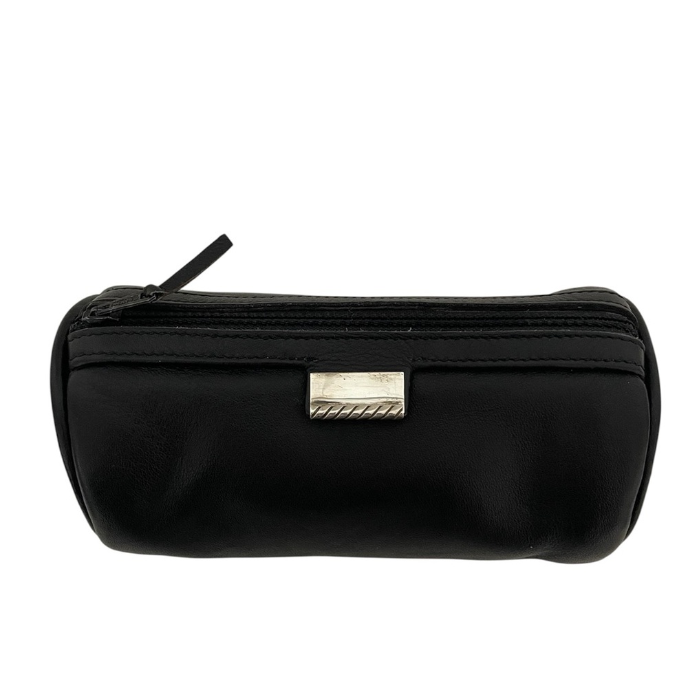 Vintage TANE Black Leather Roll Shaped Mini Bag All Purpose Cosmetic Jewelry